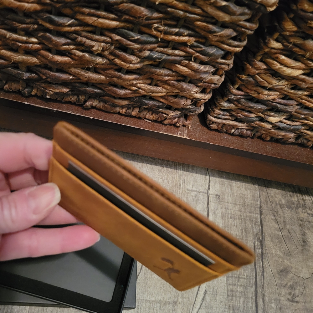 Brown Leather Card Holder and Keychain Set - Picture 2 of 3